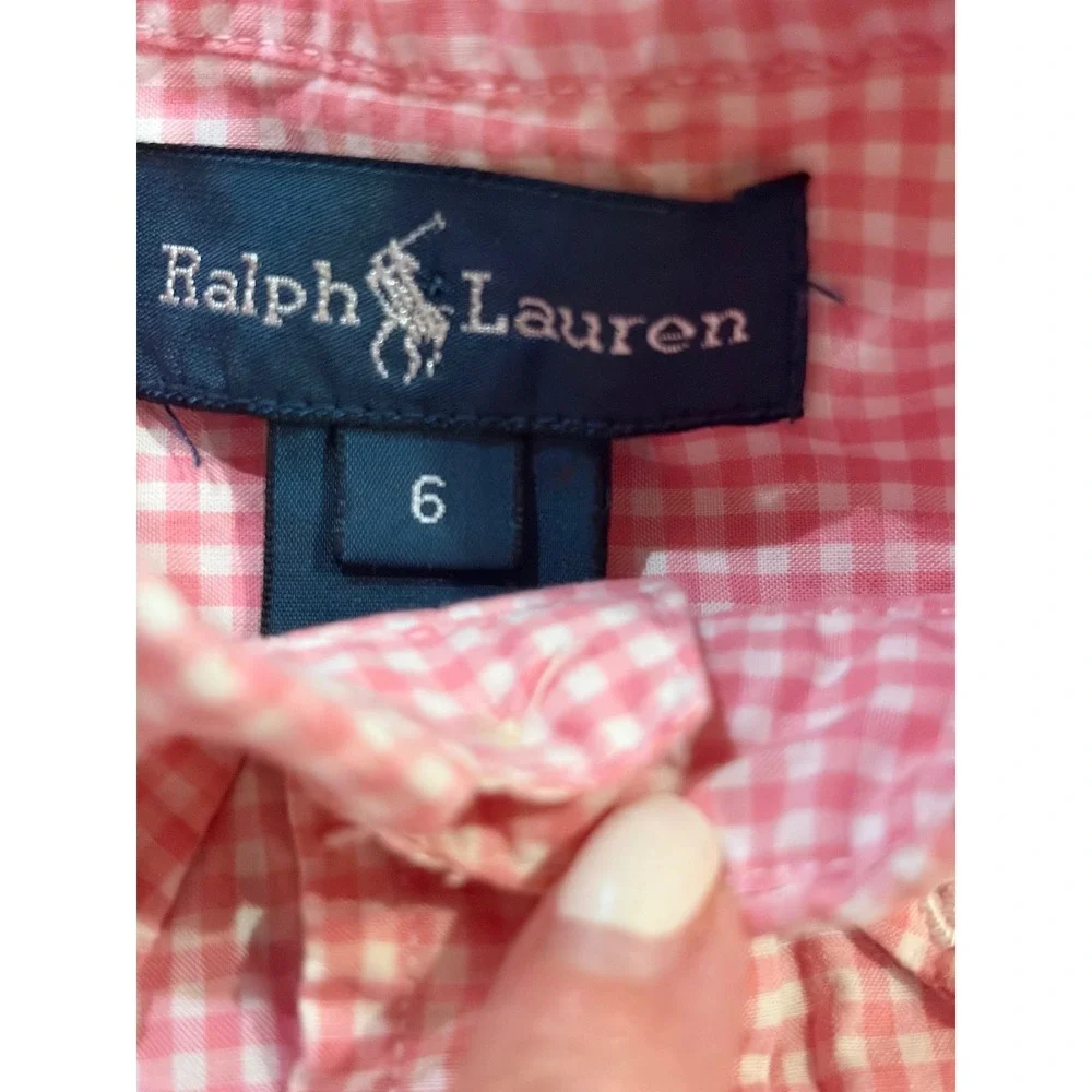 Ralph Lauren Boys Pink Gingham Button Down Shirt Size 6 Long Sleeve Pony Logo
